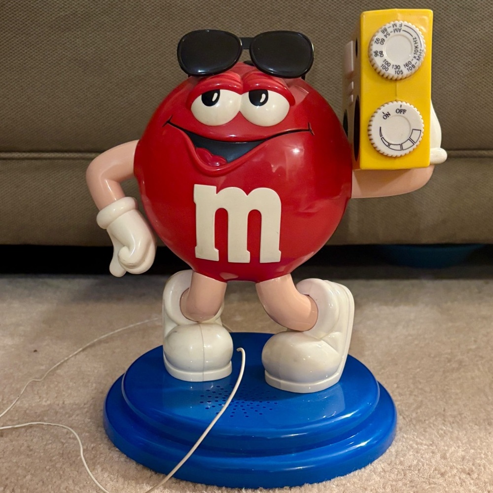 Red M&M Character Candy Dispenser & Am/FM Radio Collectible Merch 90s